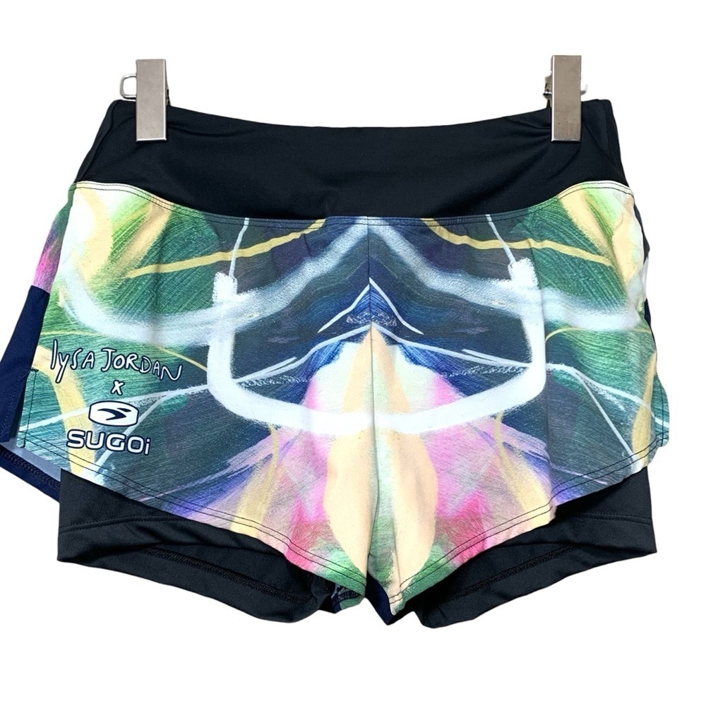 SUGOI X Lysa Jordan Blue Athletic Bike Shorts Double-Layered Colorful Sz S Sport